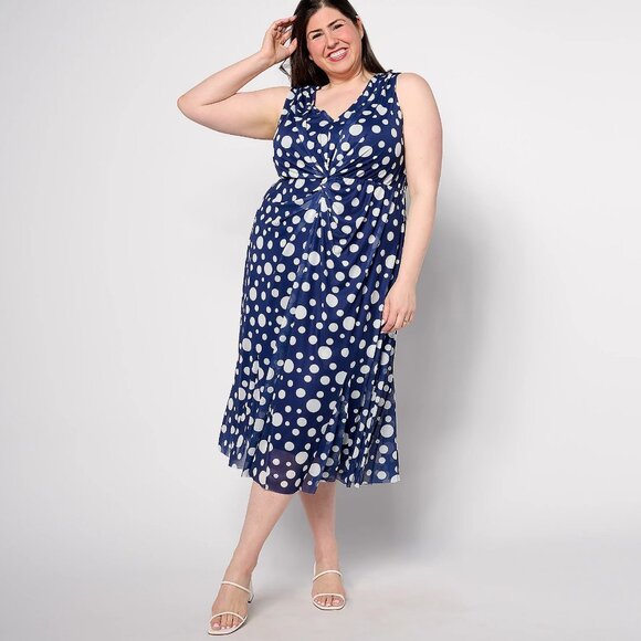 Isaac Mizrahi Petite Always Isaac Twist Front Mesh Midi Dress - Navy Sz 1XP a638 - Picture 1 of 4